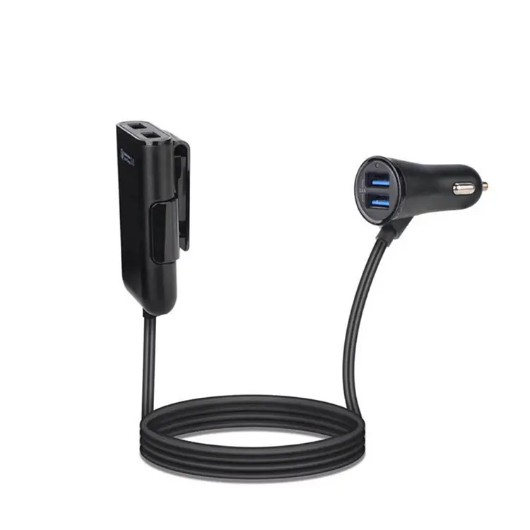 New Arrival QC 3.0 4 port usb 3.1A front Rear seat usb car charger with cable for android iphone
