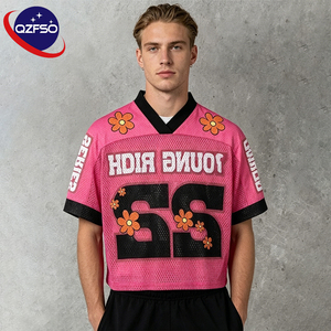 QZFSO Custom Hip Hop Vintage Sublimation Soccer T Shirt American Football Uniform <b>Top</b> Rhinestone Mesh Fabric Rugby Sport Jersey - Product Image 1