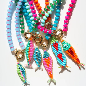 Natural Stone Beaded <strong>Necklace</strong> With Miyuki Woven Sardine Lucky Fish Ocean Charm <strong>Toggle</strong> Clasp Stackable Stainless Steel Jewelry - Product Image 1