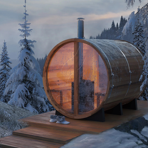 Hachillspa mới nhất ngoài trời gia đình Spa rắn gỗ Thùng phòng tắm hơi với đầy đủ Kính xem cửa sổ và hiên gỗ đốt bếp thiết kế - Product Image 1