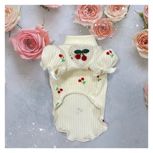 Ropa para mascotas con estampado de cerezas, para perros pequeños Teddy Bichon Frise, tejida, de alta elasticidad, con mangas abullonadas, capa base, color albaricoque, para las cuatro estaciones - Product Image 3