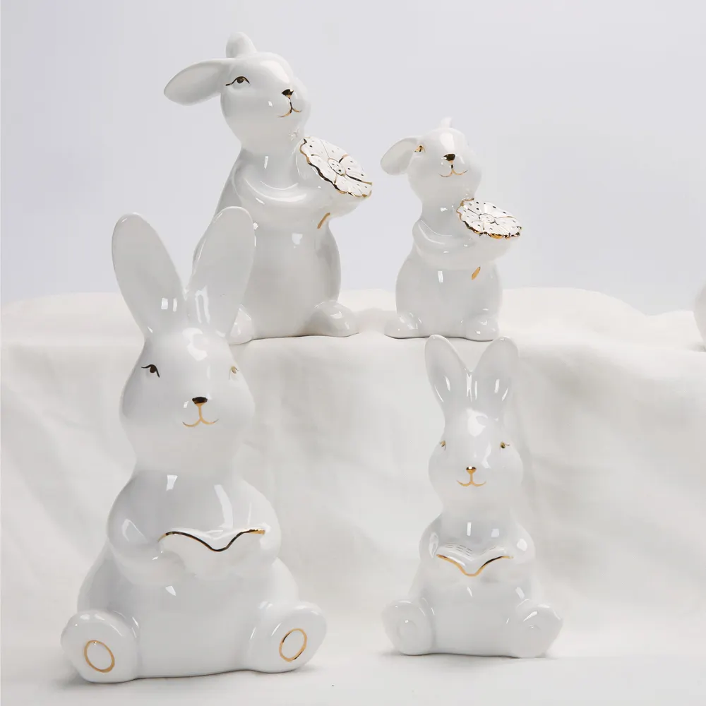 Easter Bunny decorazioni primaverili per la casa Figurine coniglietto in ceramica conigli Figurine