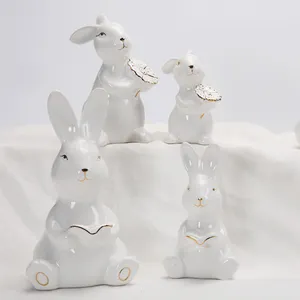 Easter Bunny Decorations Spring Home Decor Bunny Figurines Ceramic Rabbits Figurine