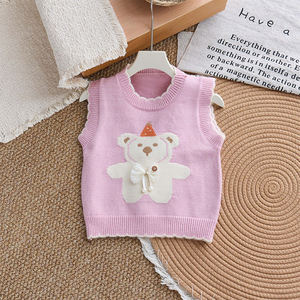 Chapeau haut de forme mignon et exquis motif ours filles gilet filles gilets gilets avec bord roulé - Product Image 2