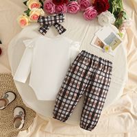 Ensemble de vêtements 3 pièces pour bébé fille, automne-hiver, body côtelé à manches longues, pantalon à carreaux, bandeau à nœud pour bébés filles de 0 à 1 an