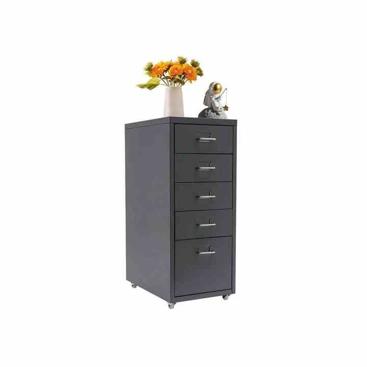 28*41*69cm Office Metal Storage Cabinet with 5 Drawers and Wheels for File Storage in Office or Workshop