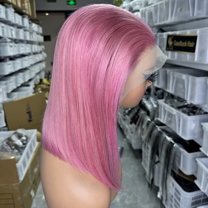 Wig SDD Tanpa Lem 13x6 HD Lace Perruque Pink <span class=keywords><strong>Rose</strong></span> Rambut Vietnam Asli Lurus Bob Wig Rambut Manusia Pre Plucked - Product Image 3