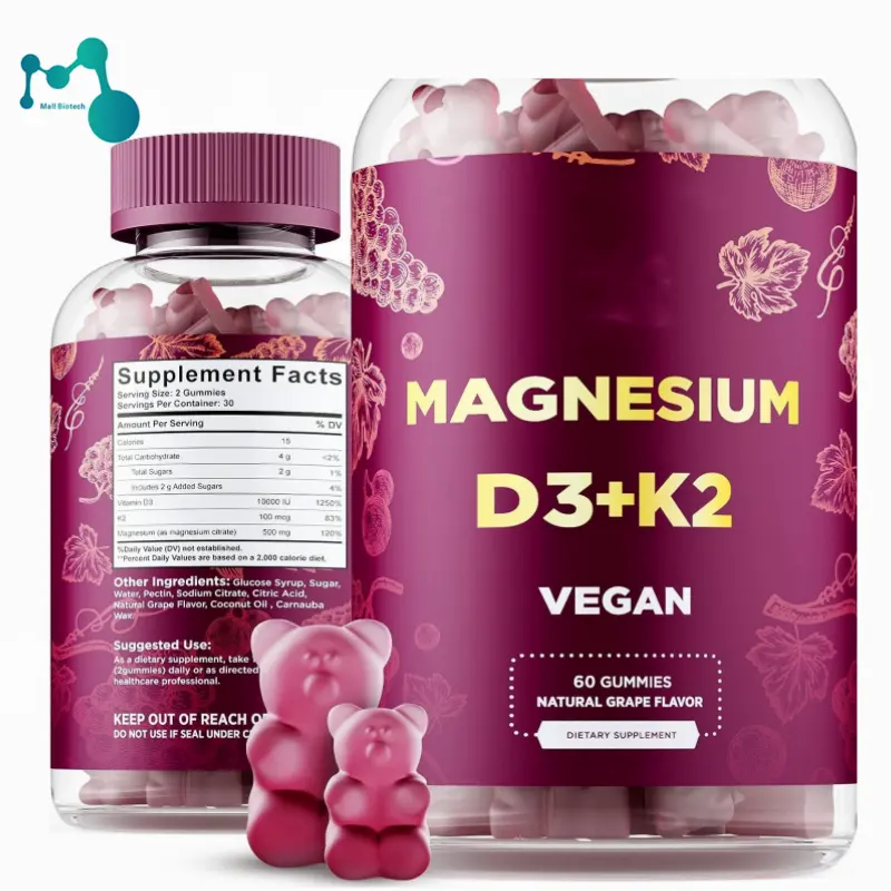 لبان مغنسيوم هادئ مع فيتامين D3 IU وفيتامين K2 mg-مكمل سيترات المغنسيوم للبالغين