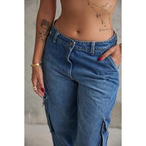 Pantalones Vaqueros Azules para Mujer, Estilo Cargo, con Bolsillos Laterales, 100% Algodón, Corte Ancho - Product Image 3