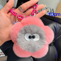 En gros, Pendentif porte-clés de voiture et breloque de sac en fourrure de lapin douce et mignonne avec petite fleur, style peluche, populaire sur Instagram
