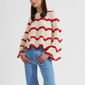 Maglione lavorato a maglia personalizzato da donna Top all'ingrosso alla moda Pullover rotondo con scollo rotondo sottile maglieria estiva Casual