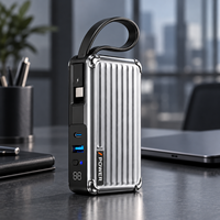 Chargeur secteur GaN 65W, batterie externe 10000mAh, charge rapide, chargeur portable, câble USB-C intégré, prise pliable remplaçable