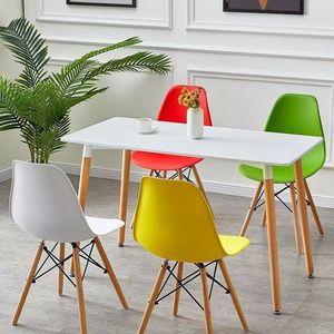 Modern Minimalist Rectangle <b>Dining</b> <b>Table</b> <b>Solid</b> <b>Wood</b> White Top Stable Support Structure For <b>Dining</b> Room - Product Image 2