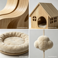 Arbre à chat TreeHaus moderne et luxueux, en forme d'arbre, avec maisonnette en bois, bol en acrylique, perchoirs rembourrés, 4 niveaux, pour chats d'intérieur