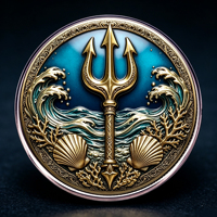 Pièce de monnaie commémorative Poseidon Trident Ocean Challenge Coin, vague marine, coquillage, corail, nautique, pièce de collection