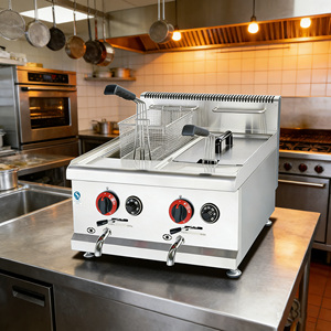 Friteuse à gaz professionnelle <span class=keywords><strong>pour</strong></span> restaurant, double cuve, <span class=keywords><strong>pour</strong></span> pommes de terre, poisson, bananes, maïs, hot-dogs - Product Image 5