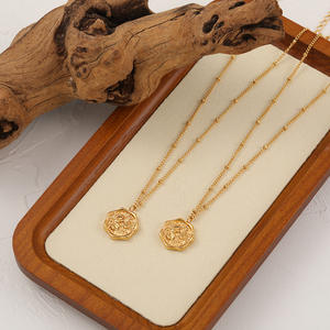 18K Gold Plated Stainless Steel Vintage Charm Pendant <strong>Necklace</strong> Engraved Cherry Blossom <strong>Coin</strong> <strong>Necklace</strong> Women Jewelry - Product Image 5