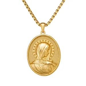 INS Style Religious 18K Gold Plated Stainless Steel Virgin Mary Pendant Necklace for Women