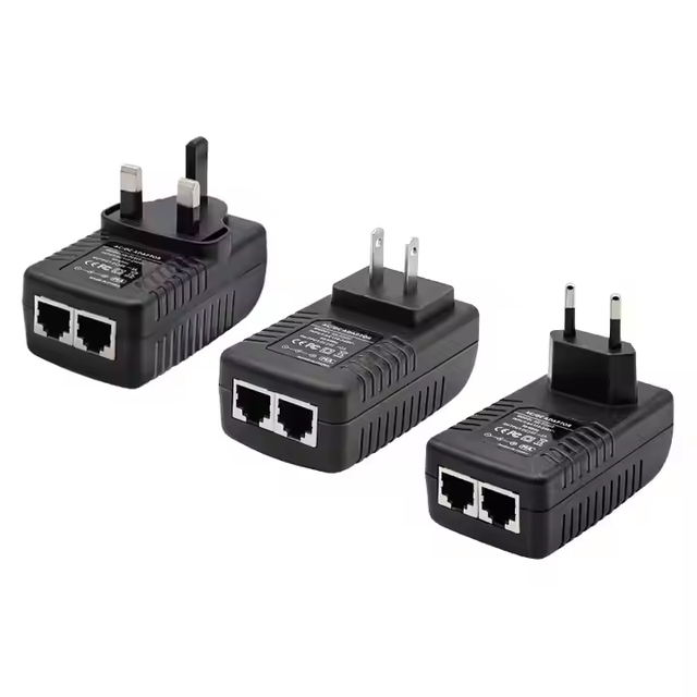 24V 1A Passive PoE Injector, 2-Port with US/EU/UK Plug, 10/100Mbps Adapter for IP Camera / AP