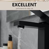 Robinet de lavabo noir mat à poignée unique, à poser sur le comptoir, avec siphon céramique escamotable, flexibles d'alimentation, design carré moderne, 2 trous