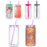 Mason Cup 16oz 20oz 12oz Tasse à boire de bière en verre borosilicaté transparent avec paille et couvercle