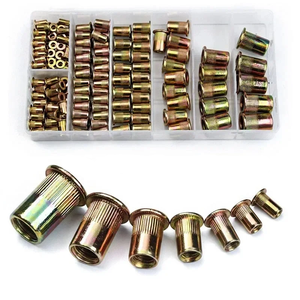Juego de 165 piezas de tuercas remachables de cabeza plana M3 M4 M5 M6 M8 M10 M12, tuercas moleteadas, tuercas de inserción, tuercas remachables de tapa - Product Image 1