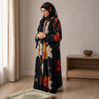 Abaya pour femme, robe longue ouverte, style vintage islamique, imprimé floral, manches larges et douces, ensemble complet avec hijab assorti, pour l'Aïd de Dubaï