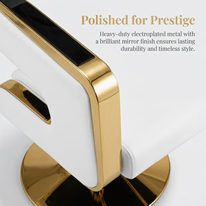 Sillón de Barbería Hidráulico Reclinable de Primera Calidad, Chapado en Oro, con Reposapiés - Product Image 6