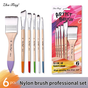 Zhuting 6 pièces Nylon cheveux acrylique peinture pinceau ensemble conception de forme différente pour les débutants <span class=keywords><strong>aquarelle</strong></span> peinture noir OEM Art fournitures - Product Image 6
