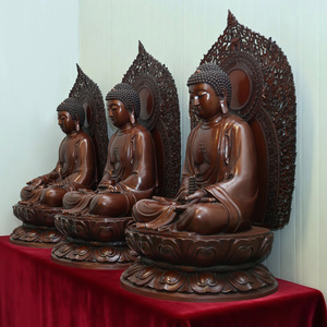 Estatua de Buda de las Tres Joyas del Mundo Cobre, 1.3m, Figura Sentada Hecha a Mano en Bronce para Culto en Templos - Product Image 2
