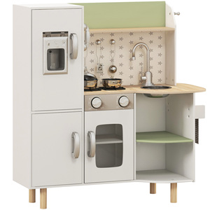 Cuisine jouet AIYAPLAY pour enfants de 3 à 6 ans avec machine à glaçons et ustensiles, 84x34x89 cm, blanc et vert - Product Image 1
