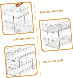 2-Tier Rectangle Clear Removable Dividers Slide-Out Eco-Friendly Plastic <b>Storage</b> Bins Bathroom Sink Organizer <b>Kitchen</b> Fridge - Product Image 3