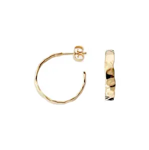 Pendiente de aro mediano de Plata de Ley 925 martillado Banket para mujer, joyería de oro de 14K, venta al por mayor - Product Image 1