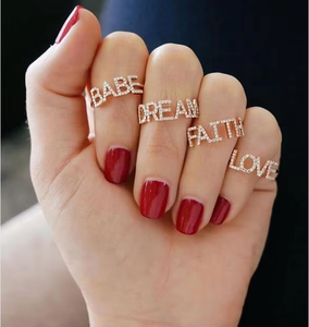 Cadeau de la Saint-Valentin 2023, bague en or plaqué <span class=keywords><strong>micro</strong></span>-pavé avec inscription en lettres, design Happy love Faith Hope Babe - Product Image 3
