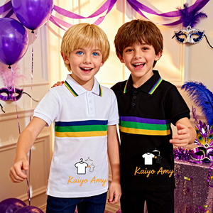 Vêtements de Mardi Gras RTS, t-shirts pour hommes, violet, vert, or, vêtements pour enfants, t-shirts en coton pour garçons de Mardi Gras - Product Image 1