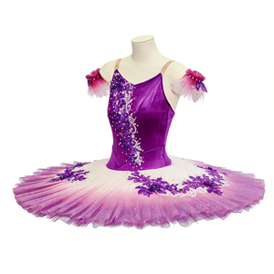 ชุดบัลเลต์มืออาชีพสีม่วงไลแลคไล่เฉดแบบเปิดไหล่ประดับดอกไม้คริสตัลสำหรับบทละครเจ้าหญิงนิทรา - Product Image 3