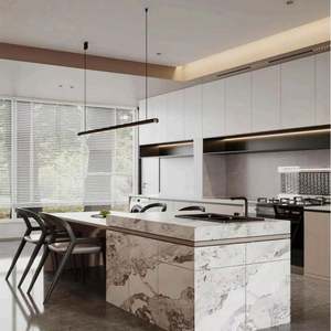 ตู้ครัวแบบ OEM ชั้นวางของไม้ ตู้ครัวแบบเกาะกลางหินอ่อน - Product Image 3