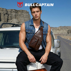BULLCAPTAIN Genuine Leather Crossbody Sling Bag for Men Cellphone Stand, Chain, Chest Shoulder <b>Backpack</b>, Daypack - Product Image 3