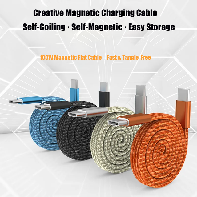 High-Speed Magnetic Charging Cable 100W Type-C, Aluminum Alloy with Pure Copper, Woven Jacket for Phones & Tablets