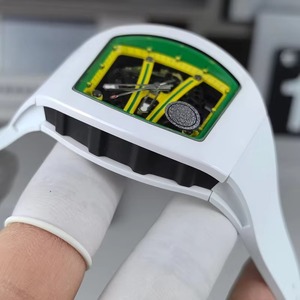 Premium White Ceramic Case <b>Automatic</b> Mechanical <b>Watch</b> <b>Skeleton</b> Green Inner Dial White Rubber Strap Sport Waterproof Men's - Product Image 1