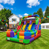 Structure gonflable à thème blocs de construction pour location événementielle, château gonflable commercial en PVC, combo gonflable sec pour enfants