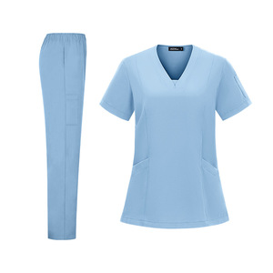 H Z M N O I V-Neck Scrub Set Moisture Wicking Breathable Elastic Quick Drying Women Hospital Uniforms Split Set - Product Image 5