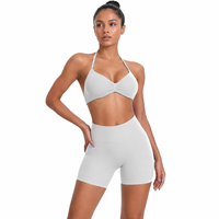Set Yoga Warna Solid Baru, Bra Yoga, Celana Pendek Olahraga Pinggang Tinggi Model Peach Hip, Halter Cantik di Bagian Belakang, Ringan dan Bernapas