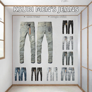 กางเกงยีนส์ทรงดินสอผ้ายืดยี่ห้อ KSUBI สำหรับผู้ชาย ดีไซน์เนอร์แบรนด์ดัง ของแท้ แต่งสีซีดขาดๆ แบบดิสเทรส รุ่นใหม่ล่าสุดสำหรับฤดูใบไม้ร่วงและฤดูหนาว - Product Image 2