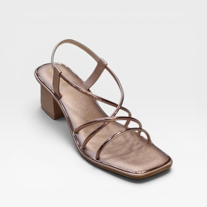 Women's Metallic Patent Leather Strappy Heeled <b>Sandals</b> Square Toe Block Heel Slip-On Elegant Summer Footwear Wear Casual Fashion - Product Image 5