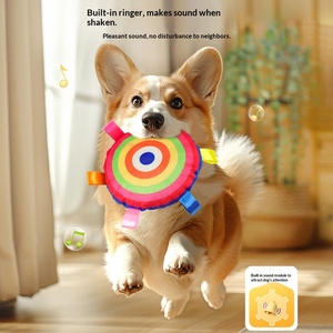 Pet Supplies Plush Frisbees With Bell Interactive Puppy Chew Toy <b>Rainbow</b> Bite-Resistant Teeth Grinding Squeaky Dog Training Toy - Product Image 2