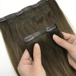 Clip invisible en 100% Extensiones <span class=keywords><strong>de</strong></span> cabello humano Fábrica al por mayor Inventario <span class=keywords><strong>de</strong></span> doble dibujado Clip sin costuras en - Product Image 5