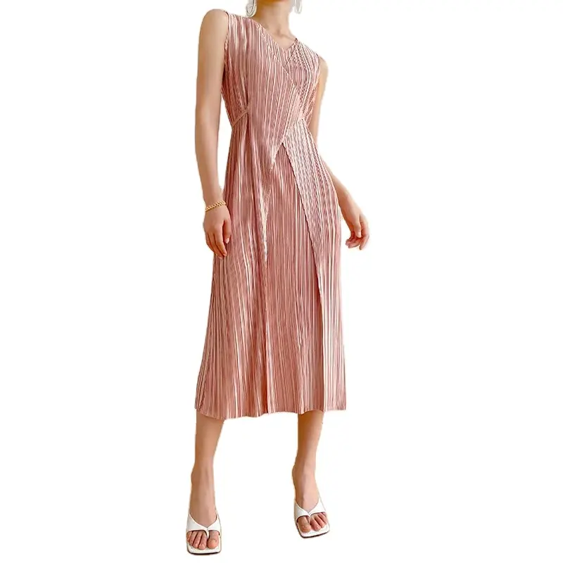 Модное милое летнее Новое поступление повседневное Розовое женское платье миди с оборками
