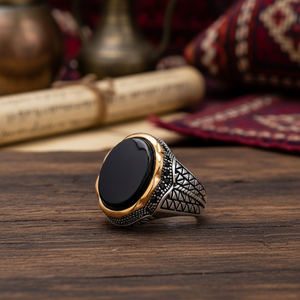 Oval Onyx Stone Tugra Design Ottoman <b>Men's</b> <b>Ring</b> Turkish Handmade Wholesale Authentic <b>Silver</b> <b>Men</b> <b>Ring</b> - Product Image 3