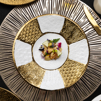 Vaisselle en porcelaine fine YAYU haut de gamme avec accents dorés, assiettes en céramique exclusives à motifs en relief pour restaurants, hôtels étoilés et événements commerciaux